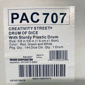 Creativity Street drum of playing dice 144 total 5/8 x 5/8 Red Green White
